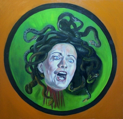 … und in einer Neuinterpration mit dem Gesicht von Hillary Clinton von 2010 (Quelle: Wikimedia, gemeinfrei – https:/​/​commons.wikimedia.org/​wiki/​File:Medusa_(Hillary).jpg)