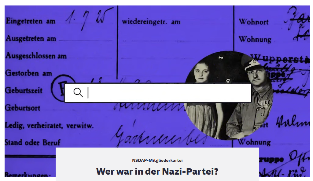 Akteneinsicht leicht gemacht: Das Portal der Süddeutschen Zeitung, mit umfangreicher Hilfestellung, Kontexten, Hintergründen (Quelle: https:/​/​www.sueddeutsche.de/​thema/​NSDAP).