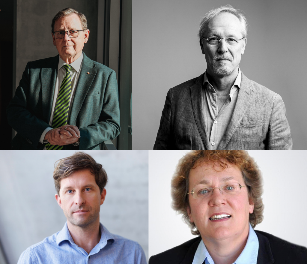 Bodo Ramelow (Foto: Die Linke/​Jennifer Marke), Jörg Baberowski (Foto: Guido Werner), Justus von Daniels (Foto: Correctiv/​Ivo Mayr) und Gerlinde Sommer (Foto: Funke Medien Thüringen/​TLZ)