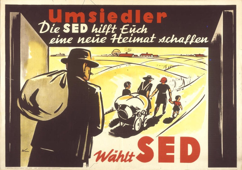 Die SED warb in der SBZ und DDR um Mitglieder und bei den wenigen freien Wahlen auch um Stimmen der »Umsiedler«, hier 1946. Quelle: Bundesarchiv Plak 100–015–022