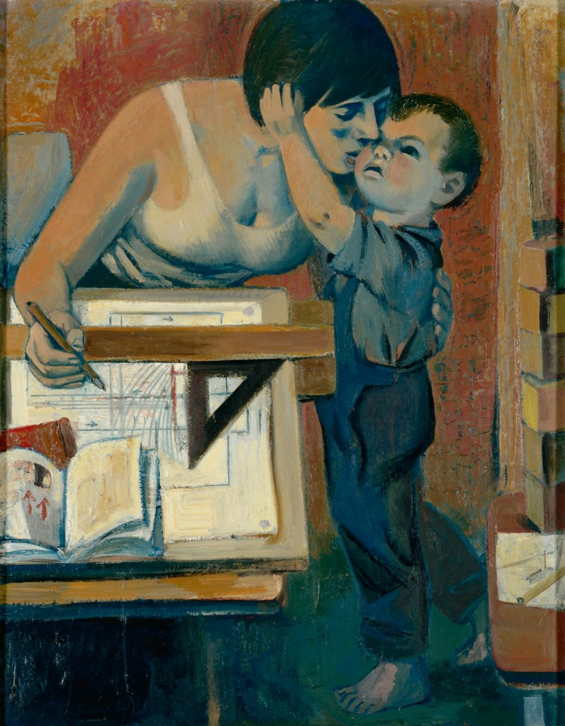 Das Gemälde »Weiterbildung und Mütterlichkeit« (DDR, 1971) von dem Dresdner Künstler Erich Gerlach» zeigt eine Frau in ihrer Doppelrolle (Deutsches Historisches Museum; Kg 71/​21; VG Bild-Kunst; Bonn 2020)